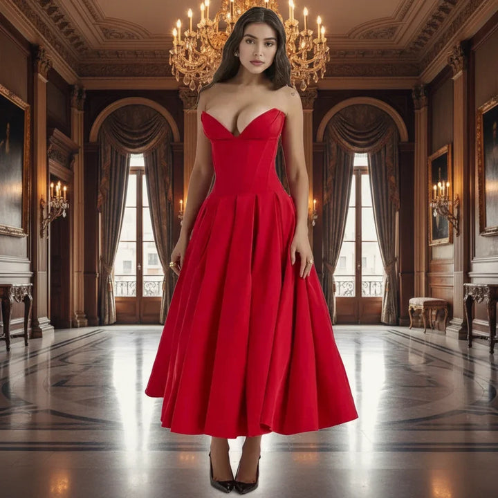 Dress Deep V Neck Summer Casual Flowy Midi Dress