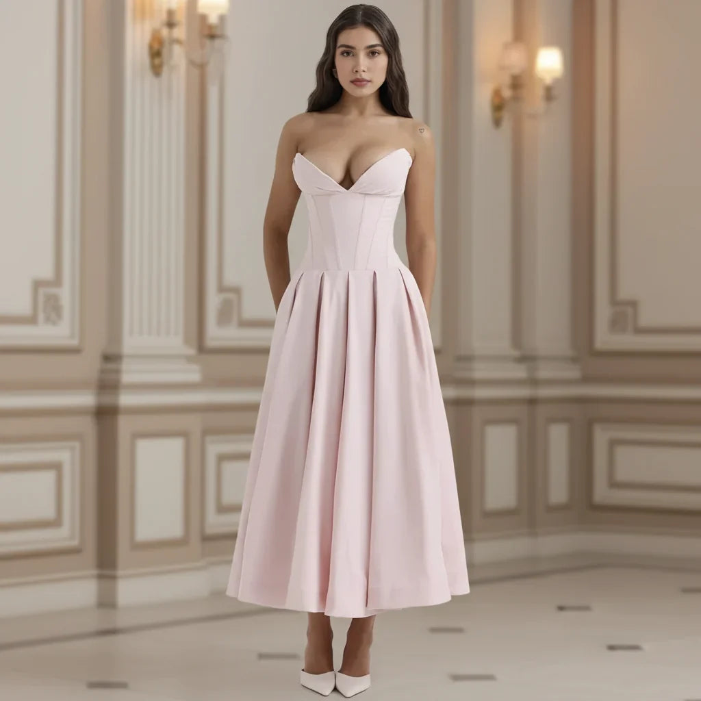 Dress Deep V Neck Summer Casual Flowy Midi Dress