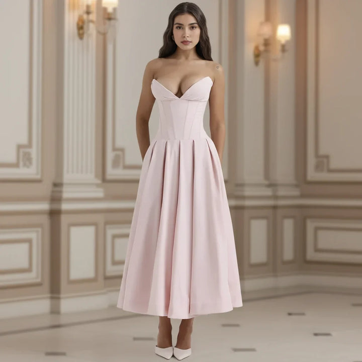 Dress Deep V Neck Summer Casual Flowy Midi Dress