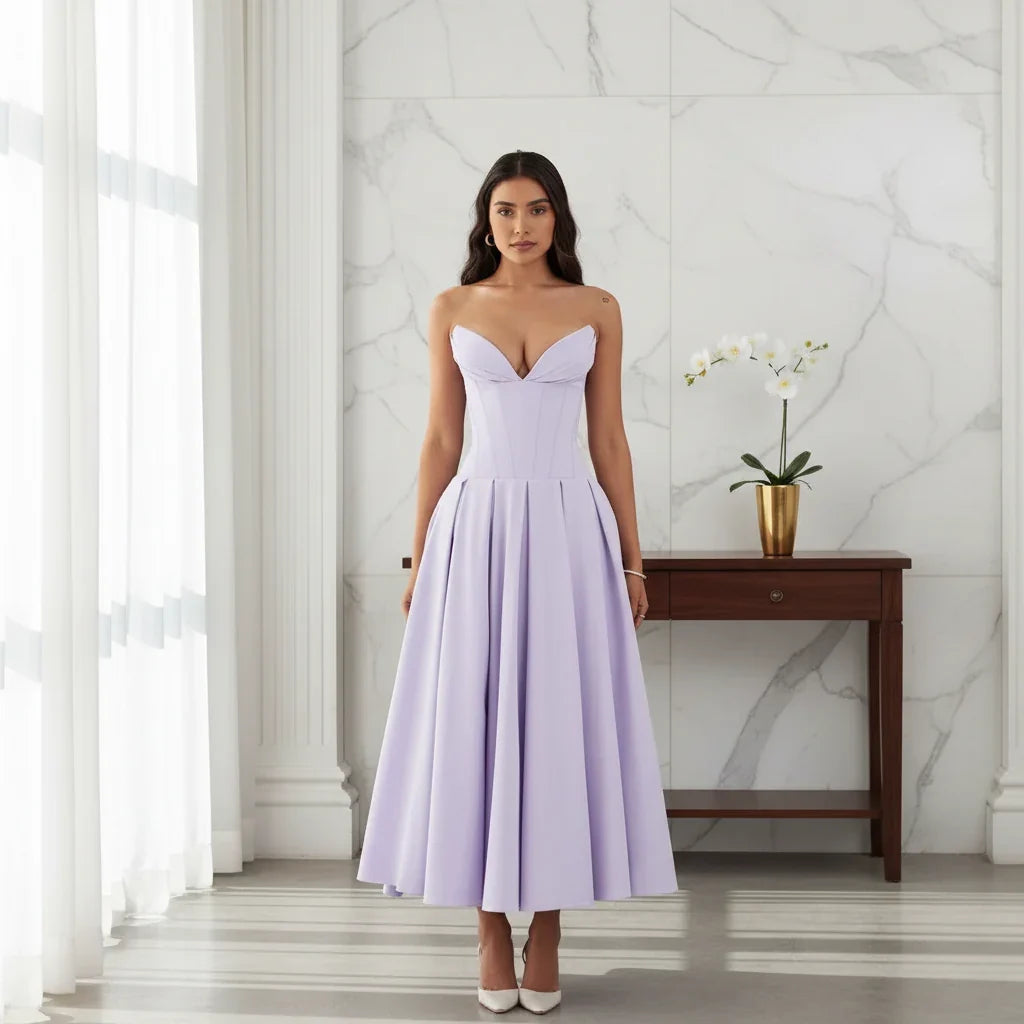 Dress Deep V Neck Summer Casual Flowy Midi Dress