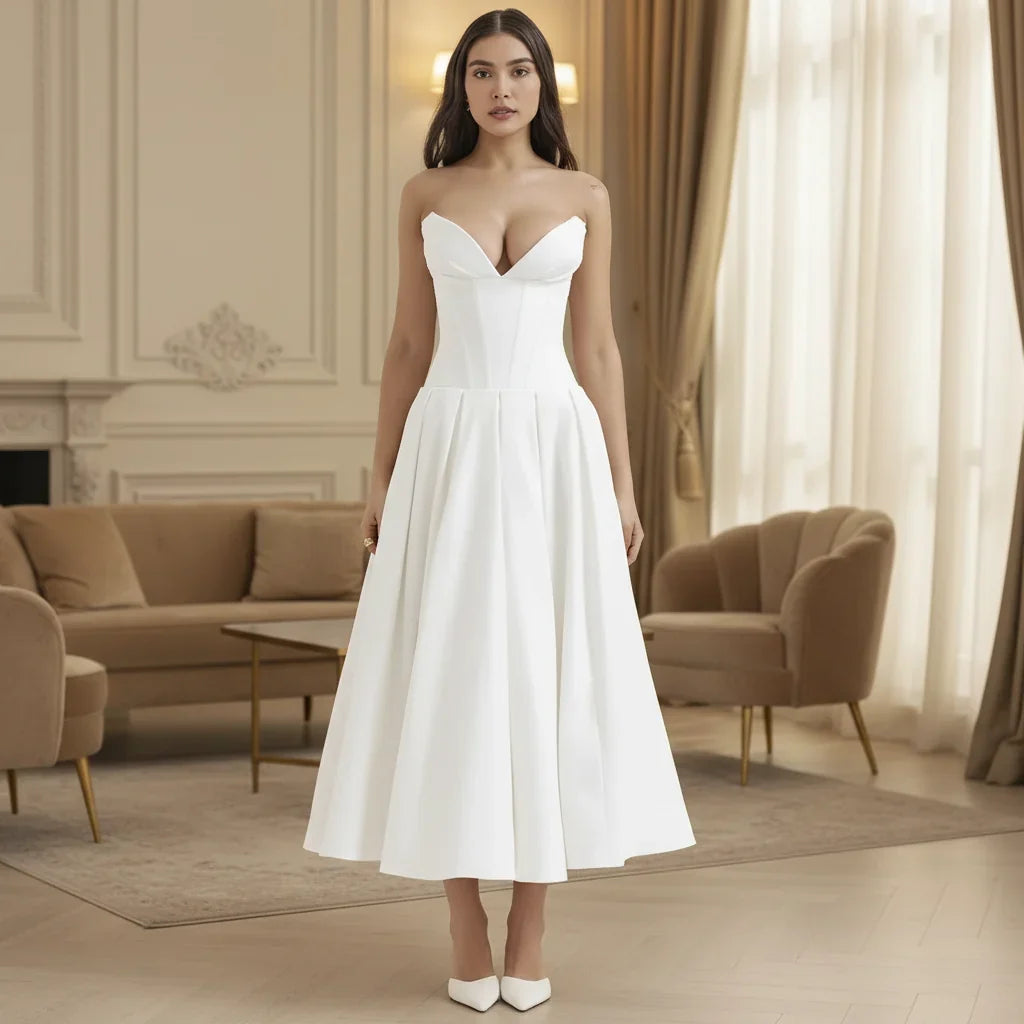 Dress Deep V Neck Summer Casual Flowy Midi Dress
