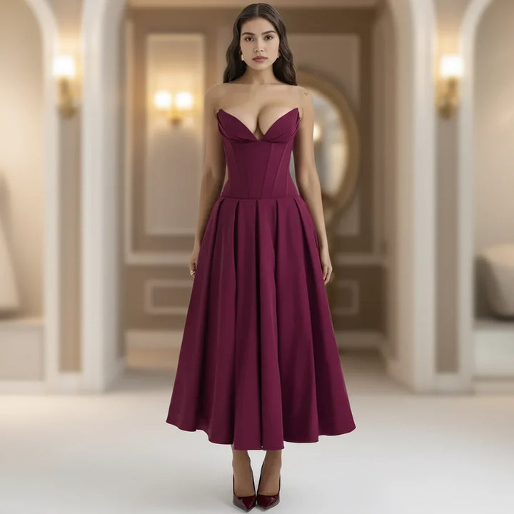 Dress Deep V Neck Summer Casual Flowy Midi Dress