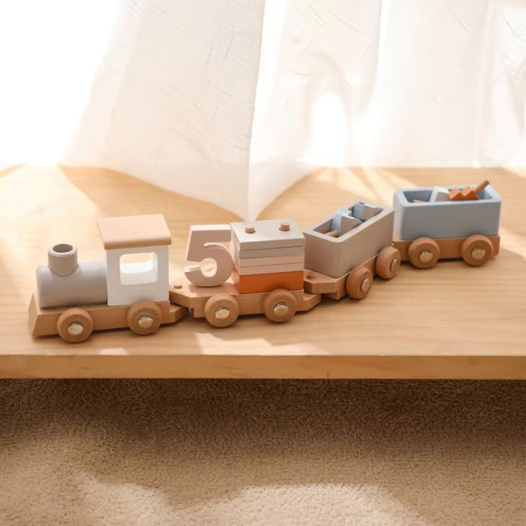 Wooden Train Set Fine Motor Skills Toy Interactive Learning
