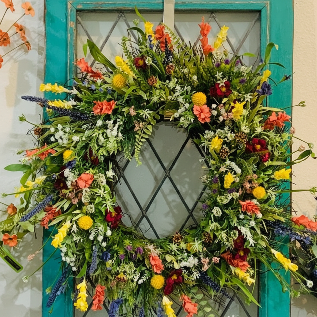 Wreath Front Door Spring Floral Seasonal Decor